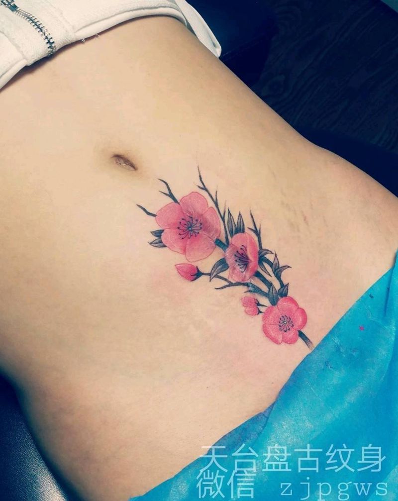 遮盖疤痕纹身图片_腹部传统清新植物天台盘古盘古成品纹身图案