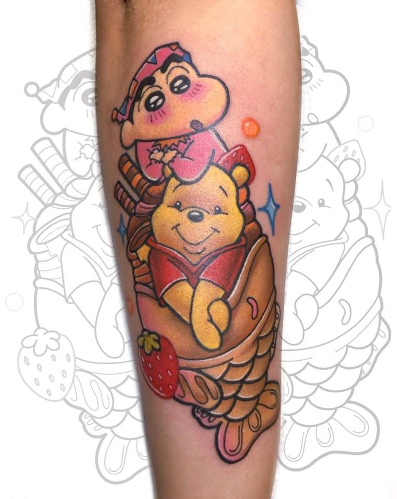 维尼与小新纹身图片_手臂New School纹身图案