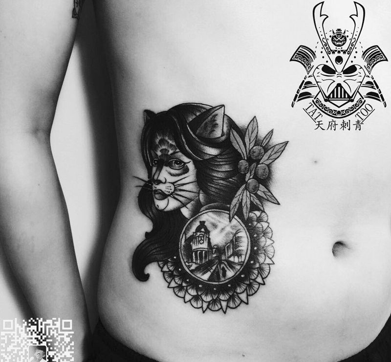 猫女郎纹身图片