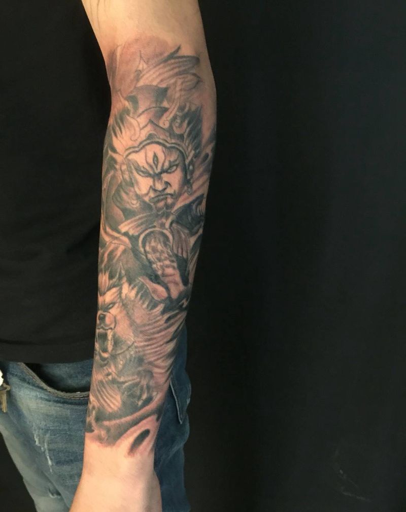 包小臂纹身图片_成品手臂传统人物刺青纹身图案