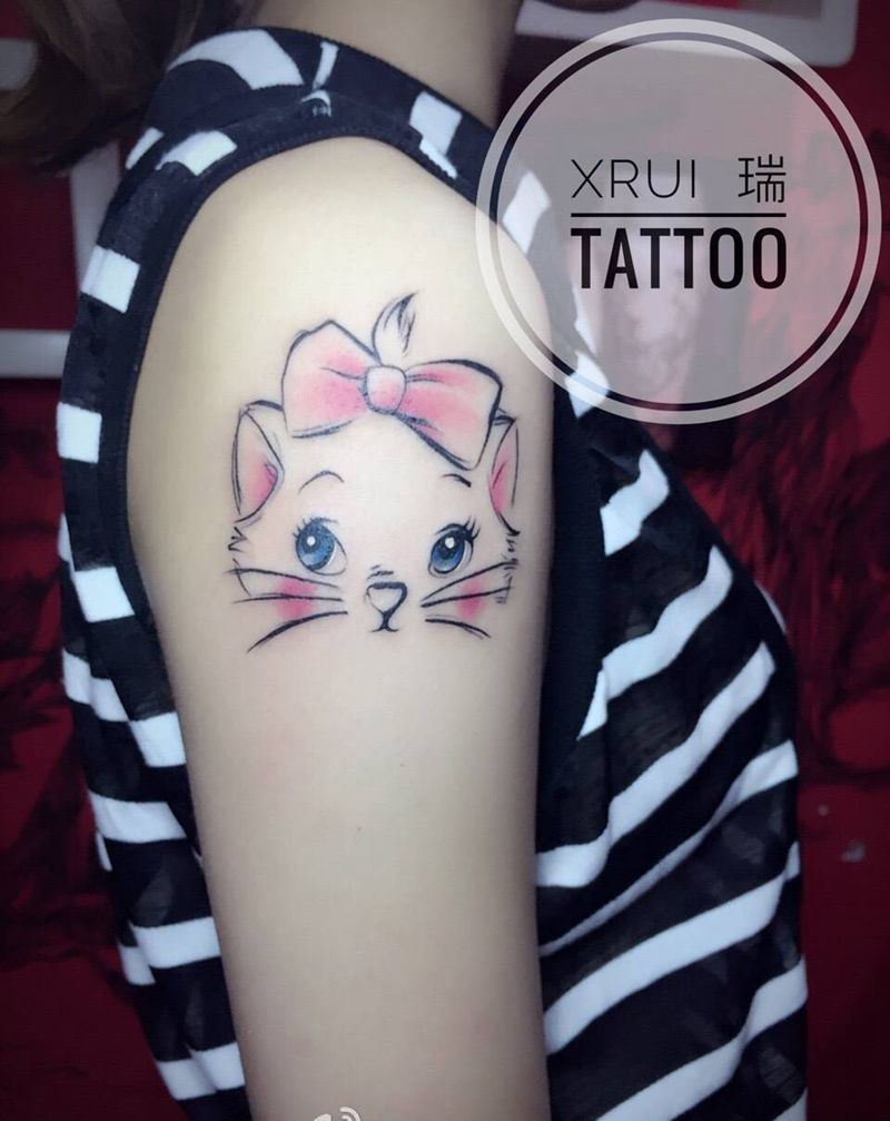 喵纹身图片_成品手臂欧美清新动物纹身图案