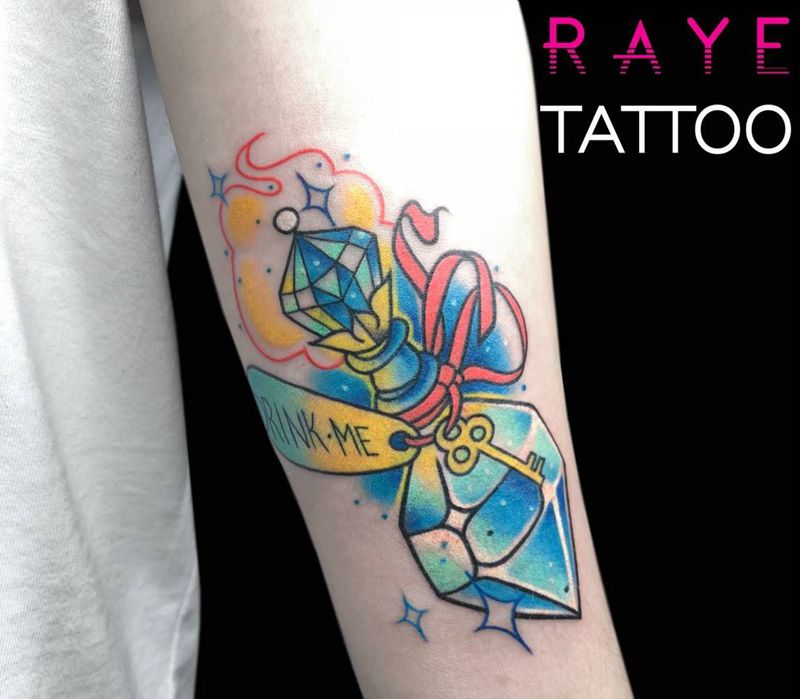 new school小瓶子纹身图片_成品手臂欧美清新水彩静物贴纸纹身图案