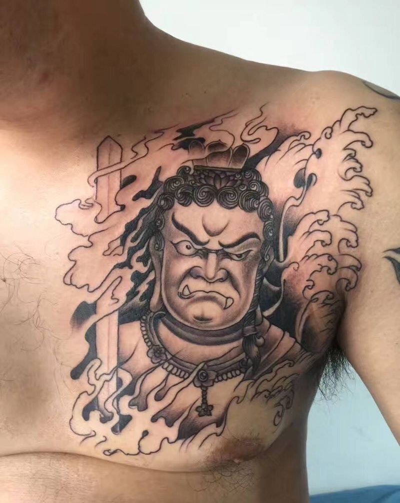不动明王纹身图片_成品胸部传统人物鬼神纹身图案