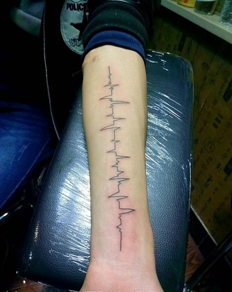 心电图纹身图片_手臂手部传统清新天台盘古成品纹身图案