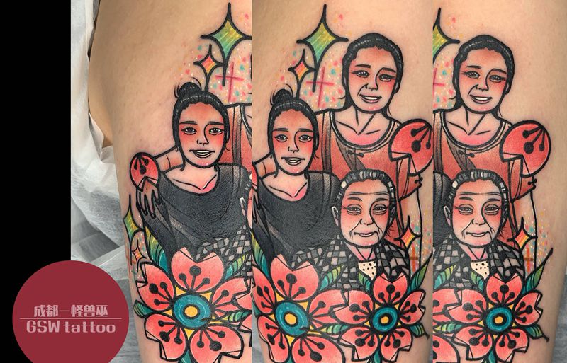 全家福纹身图片_手臂New School纹身图案