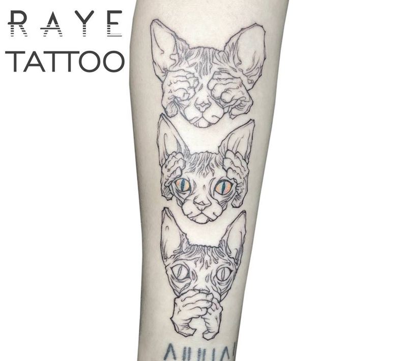 不看 不听 不说纹身图片_成品手臂欧美清新动物线条纹身图案