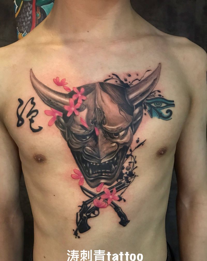 般若纹身图片_胸部纹身图案