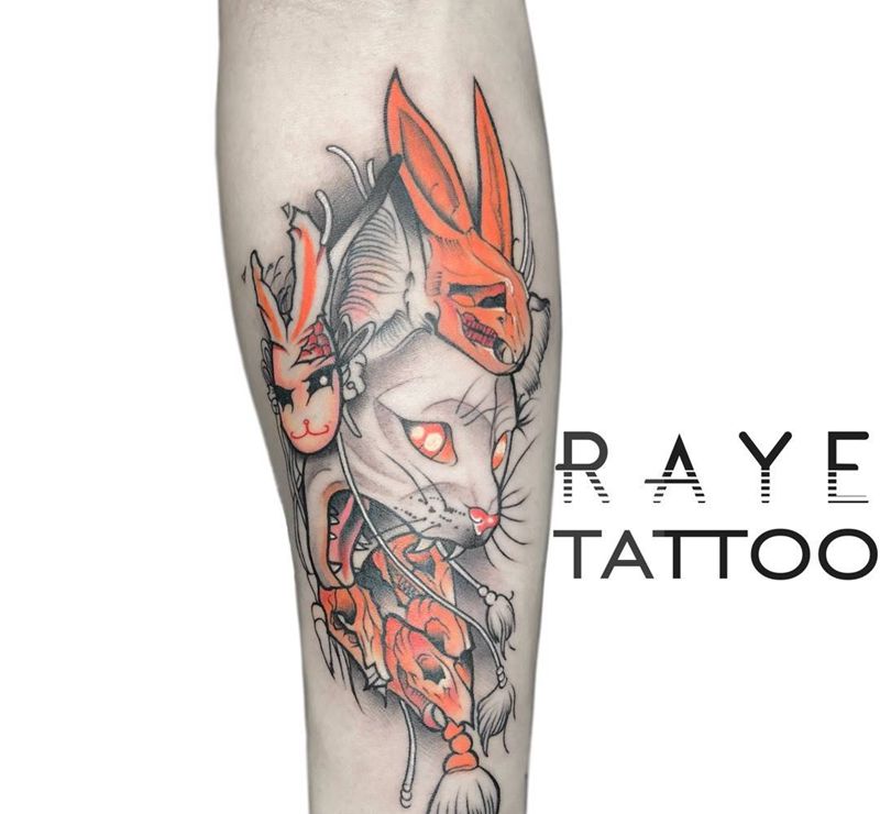 小兔几纹身图片_成品手臂欧美清新动物纹身图案