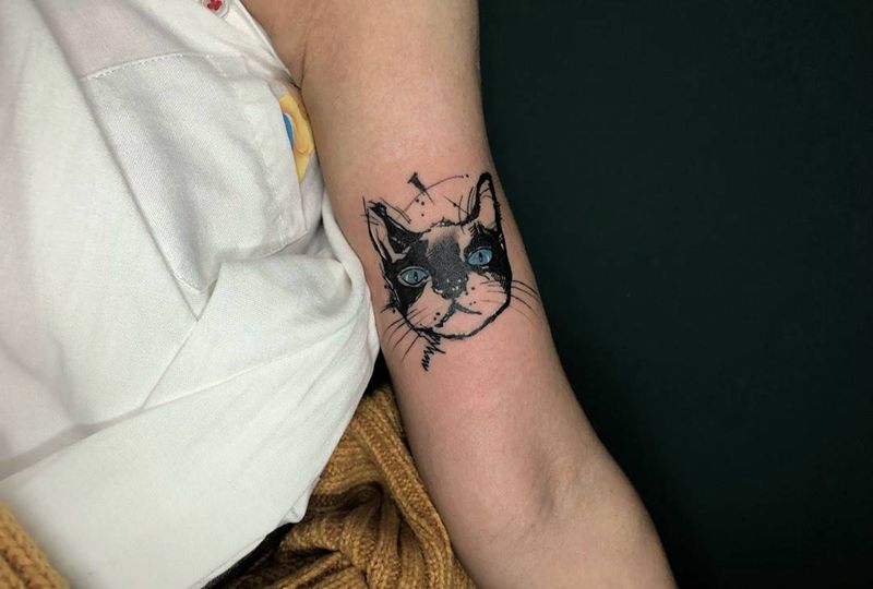 客人的猫纹身图片_手臂手部New School纹身图案