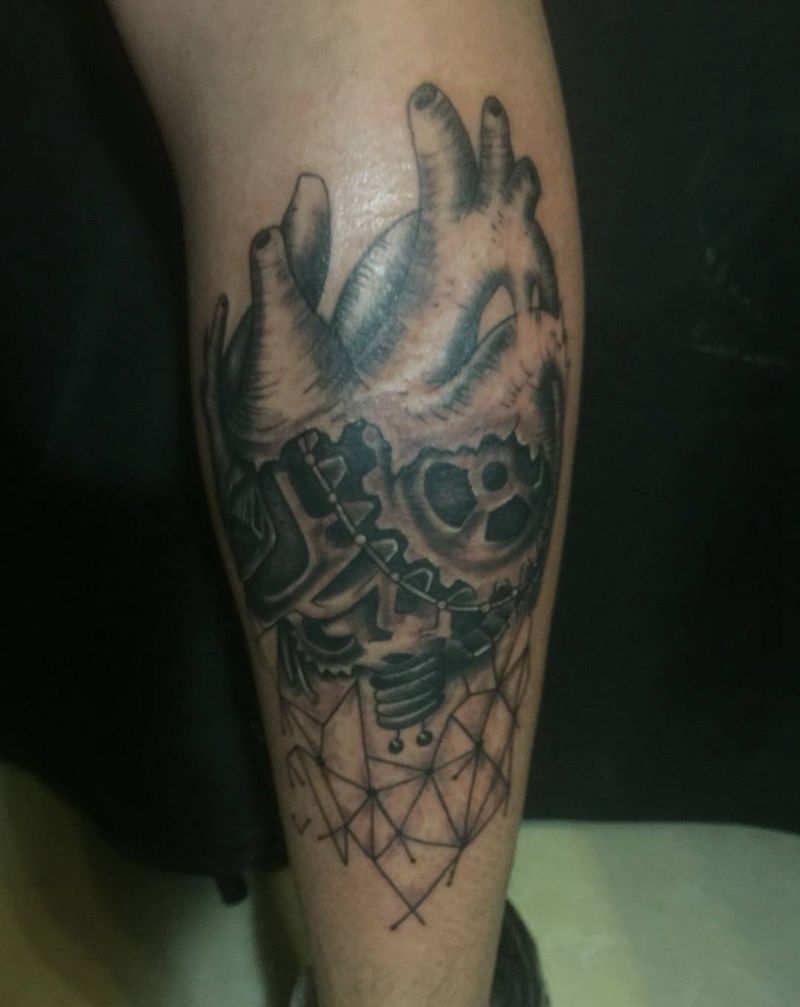 机械心脏纹身图片_成品腿部欧美几何刺青纹身图案