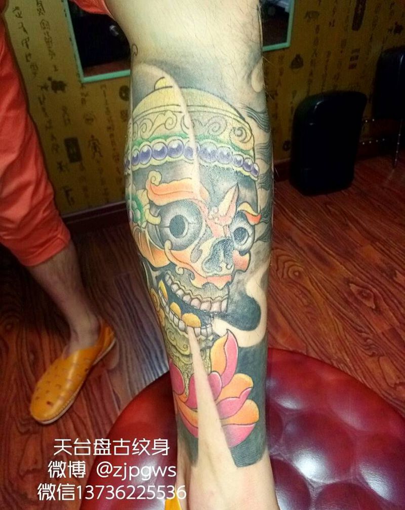 般若嘎巴拉纹身图片_腿部脚部传统鬼神宗教成品纹身图案