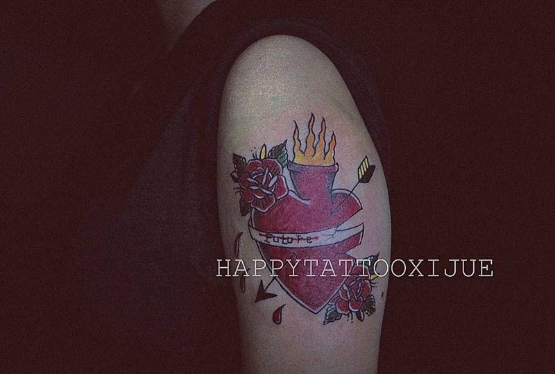 Oldschool心纹身图片_手臂Old School纹身图案