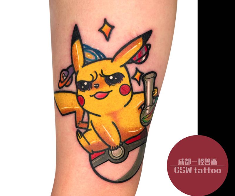 反骨皮卡丘纹身图片_手臂New School纹身图案