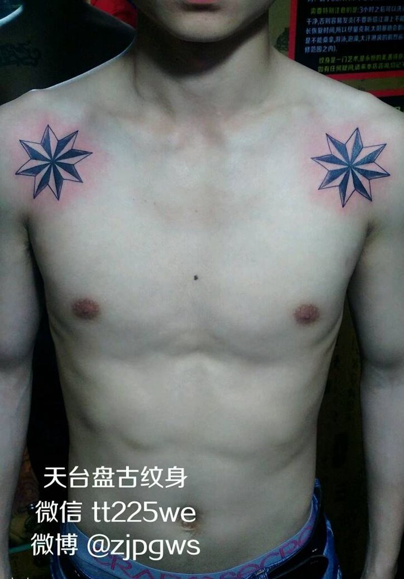 八角星纹身图片_肩部胸部清新几何成品纹身图案