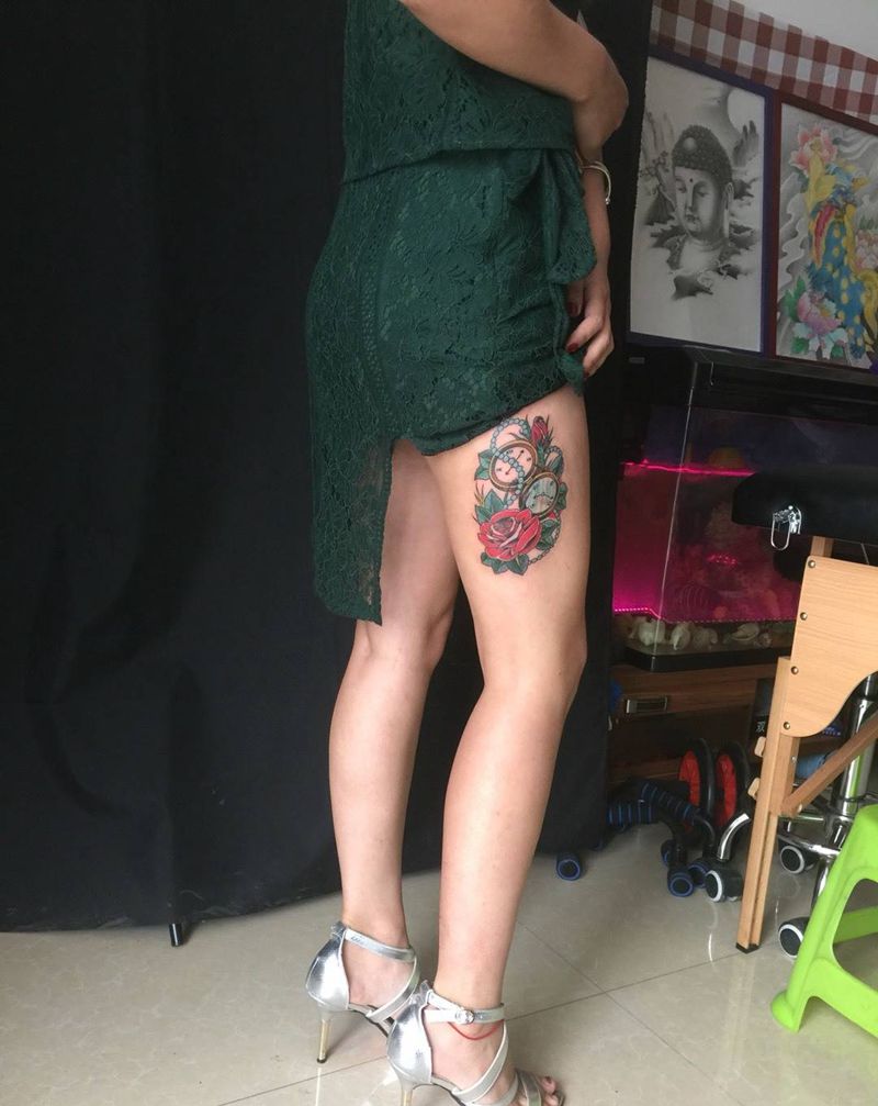 欧美纹身图片_成品腿部欧美静物刺青纹身图案