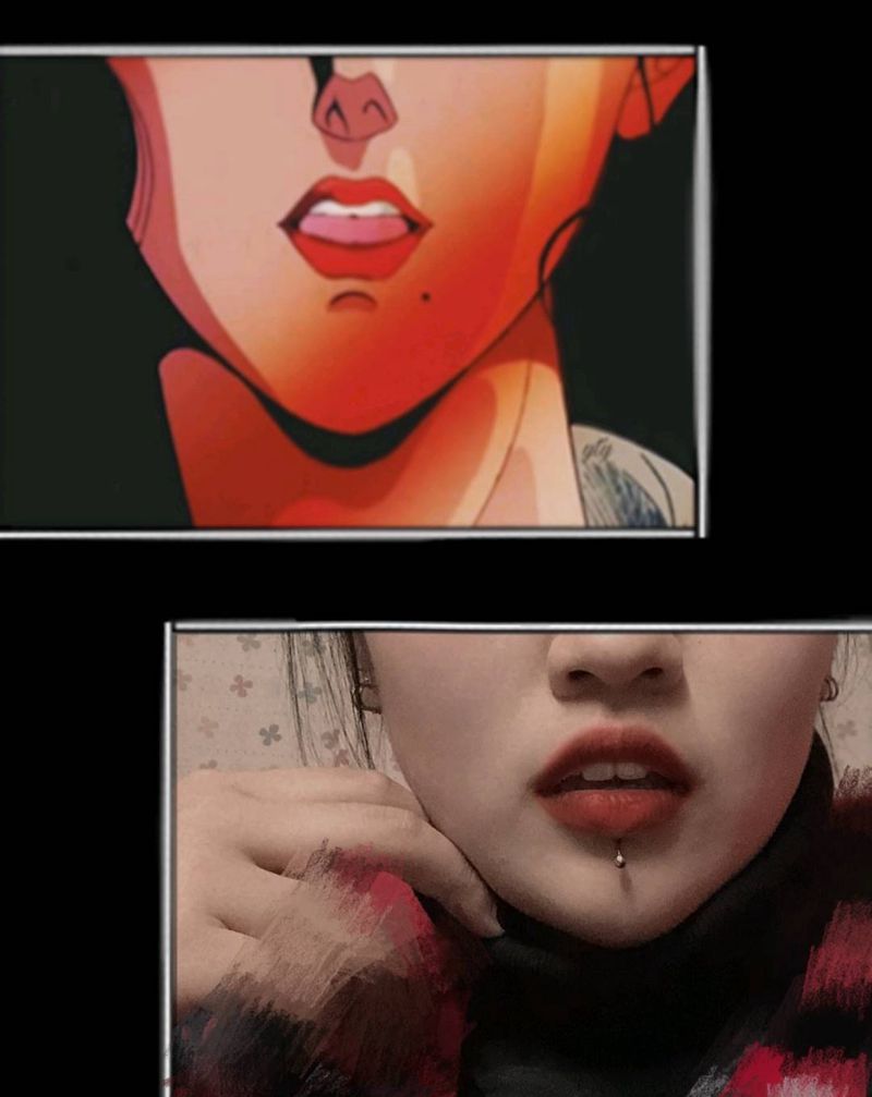 唇钉纹身图片_颈部纹身图案