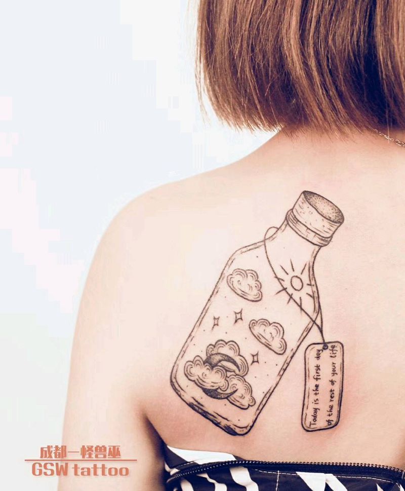漂流瓶纹身图片_背部纹身图案