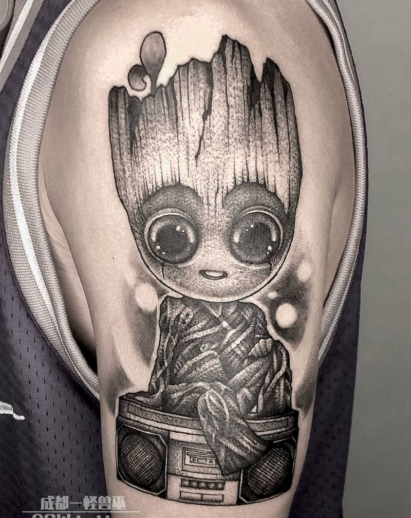 格鲁特纹身图片_手臂欧美写实纹身图案