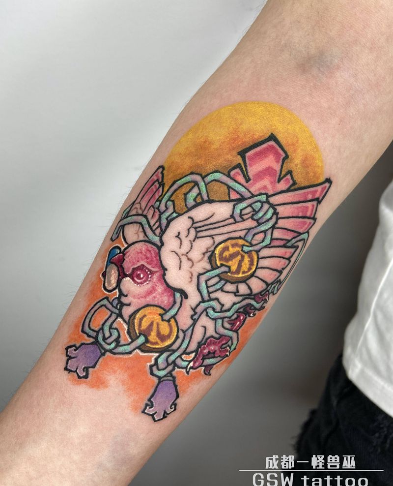 飞鸟纹身图片_手臂新传统纹身图案