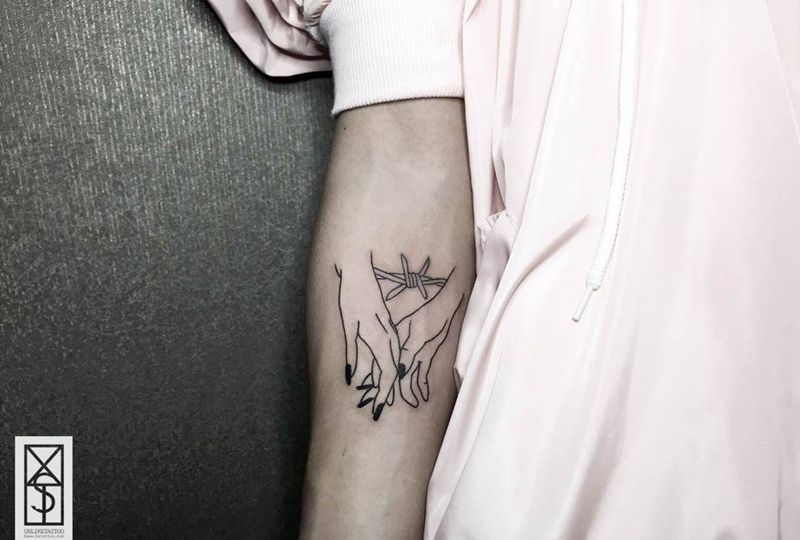 线条纹身图片_成品手臂欧美清新线条纹身图案