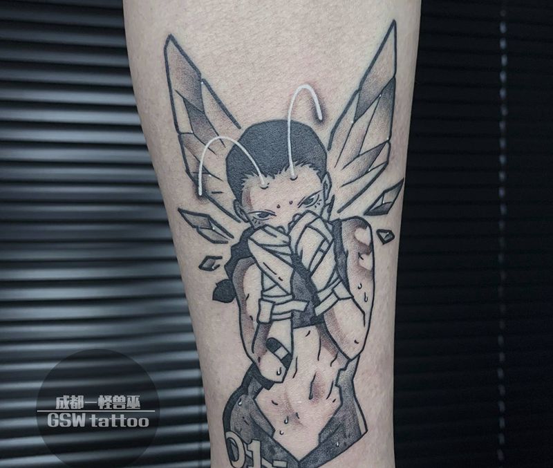 anime girl纹身图片_腿部New School纹身图案