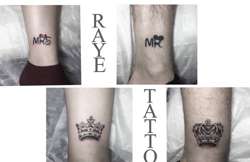 情侣纹身纹身图片_成品腿部欧美清新纹身图案