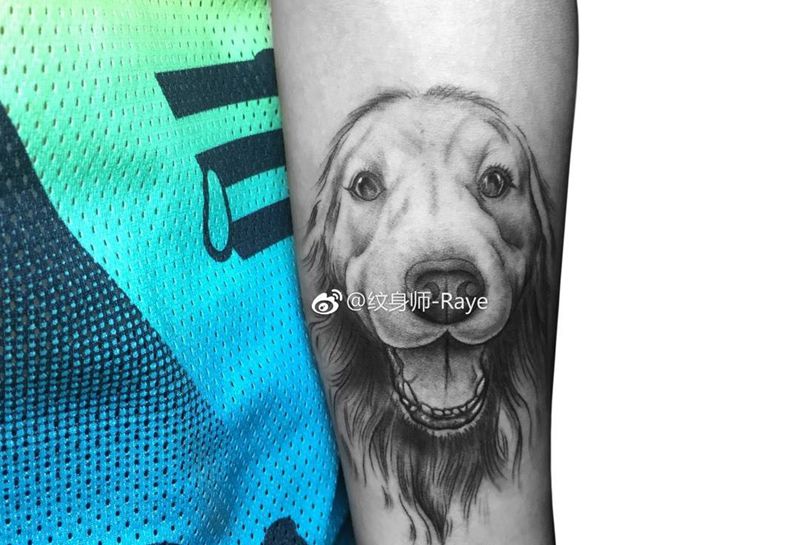 狗狗照片纹身图片_成品手稿手臂欧美清新肖像动物原创纹身图案