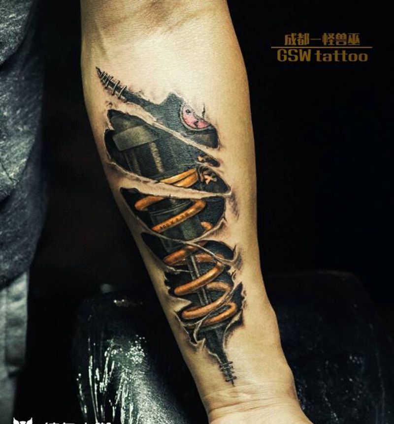 机械臂纹身图片_手臂欧美写实纹身图案