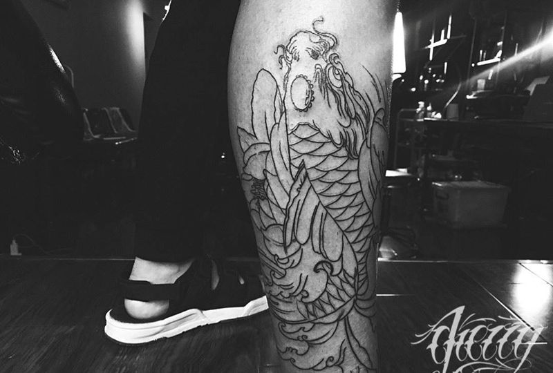 鲤鱼纹身图片_成品手臂传统动物纹身图案