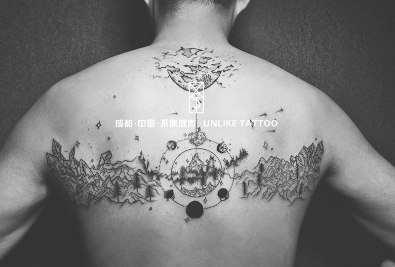 原创设计添加纹身图片_成品手稿背部欧美清新原创线条纹身图案