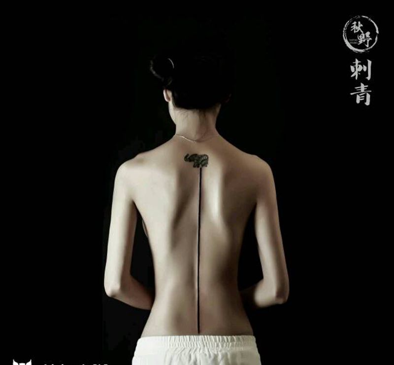 极简的魅力纹身图片_背部清新几何成品纹身图案