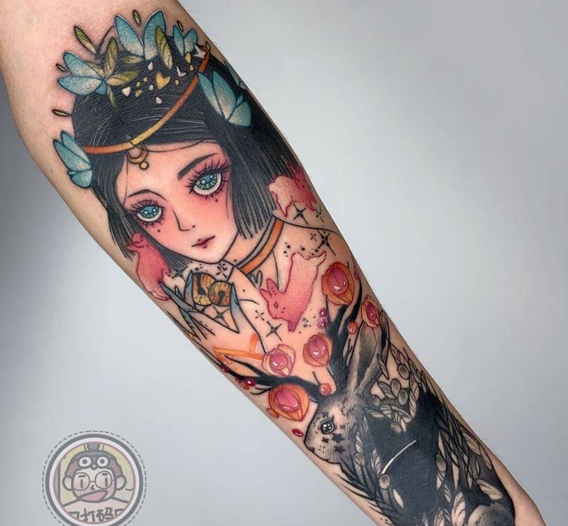 少女 遮盖作品纹身图片_手臂New School纹身图案