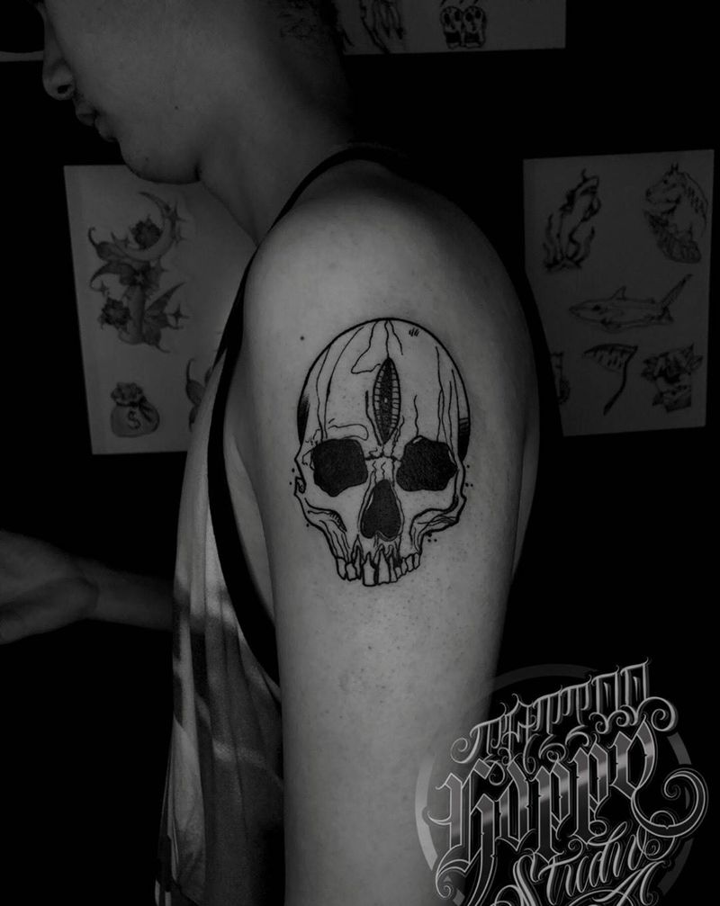 骷髅纹身图片_手臂New School纹身图案