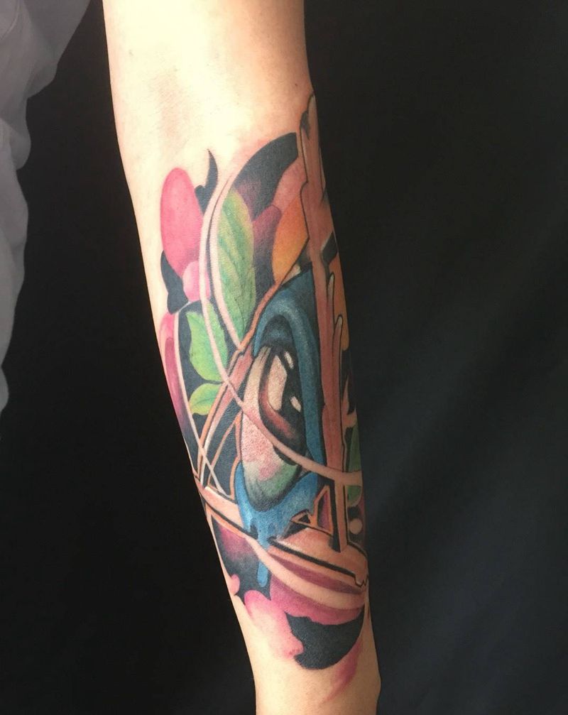 欧美彩色纹身图片_成品手臂欧美几何纹身图案