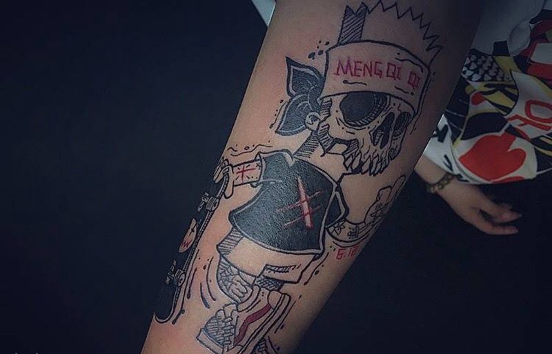 滑板school纹身图片_手臂New School纹身图案