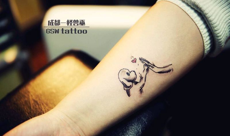 小可爱!跟我回家吧纹身图片_手臂清新动物成品插画纹身图案