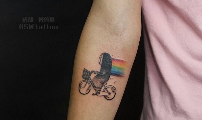 无脸男纹身图片_手臂清新人物成品纹身图案