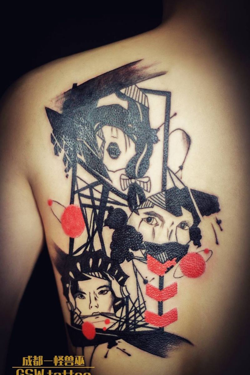 不看 不听 不说纹身图片_背部欧美人物动漫成品插画纹身图案