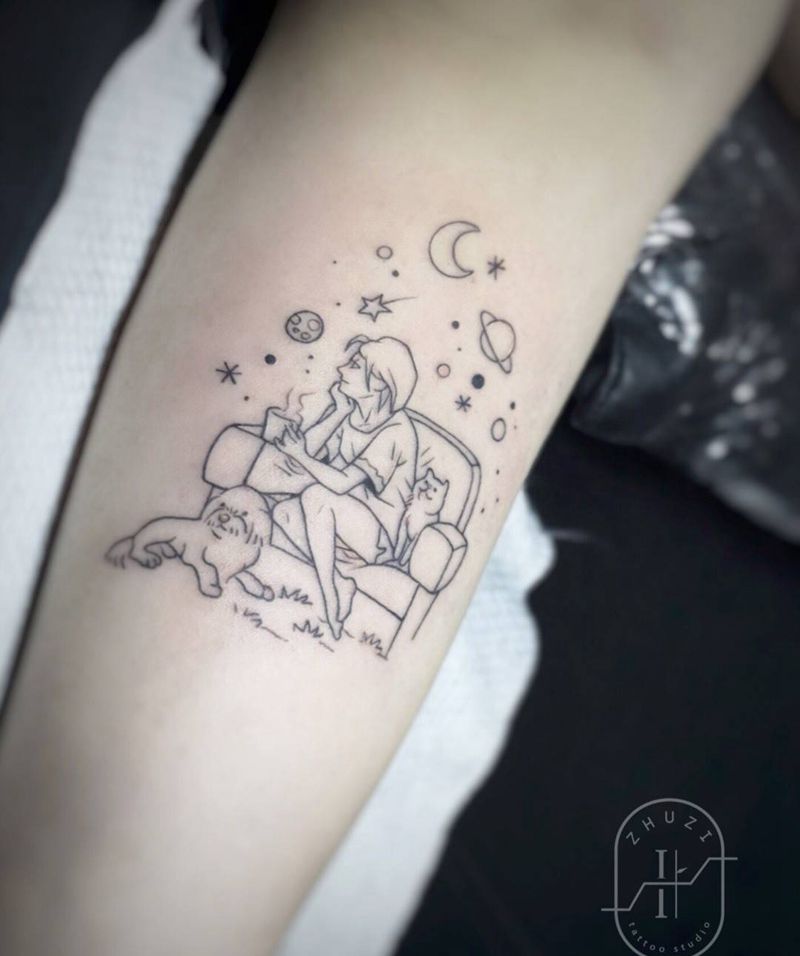 线条肖像纹身图片_手臂手部几何猫狗肖像纹身图案