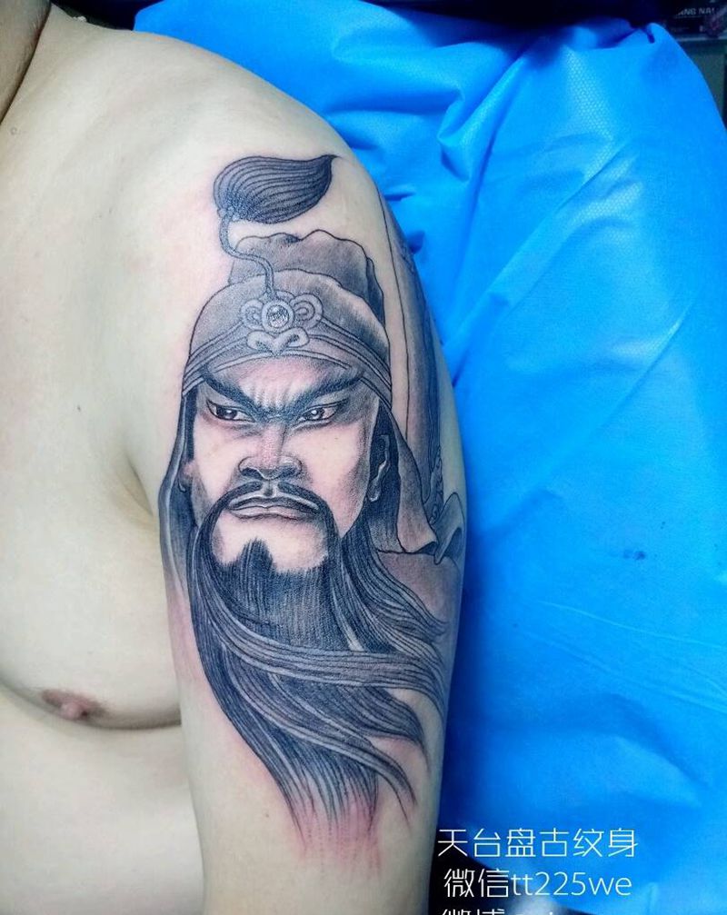 关公纹身图片_肩部肖像人物成品纹身图案