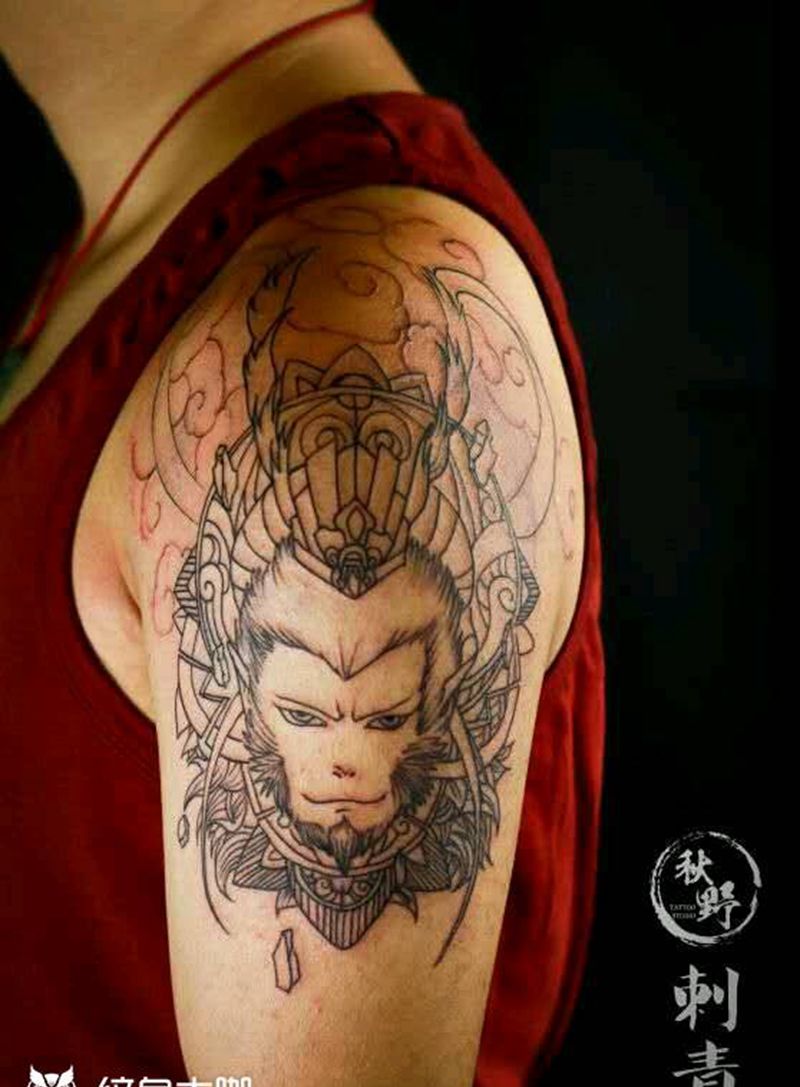 悟空纹身图片_手臂肖像写实人物鬼神成品纹身图案