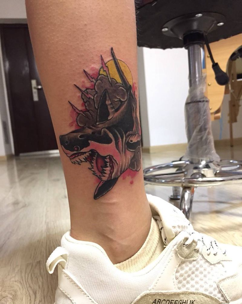 oldschooltattoo鲨鱼纹身图片_成品腿部欧美纹身图案