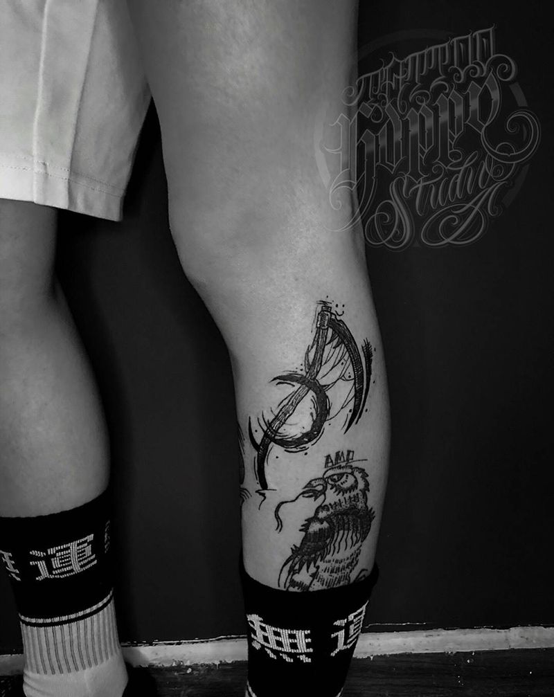 死神镰刀纹身图片_脚部腿部New School纹身图案