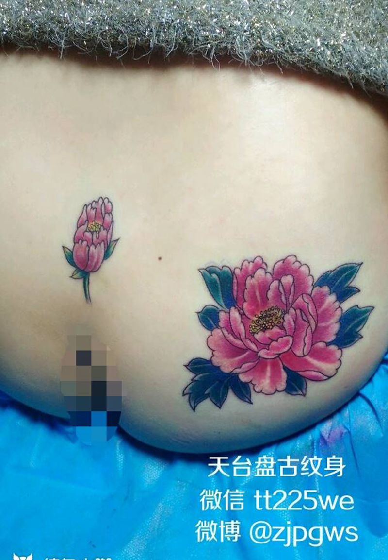 啊……牡丹……纹身图片_腰部背部臀部传统植物静物成品纹身图案