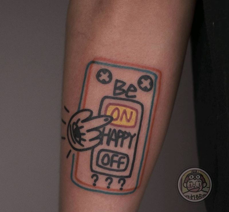 开心开关纹身图片_手臂New School纹身图案