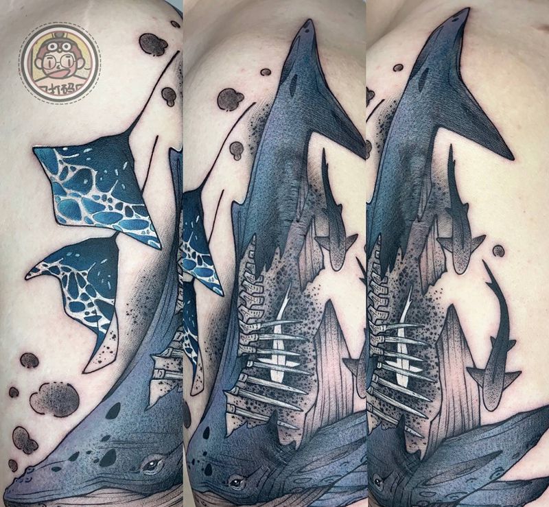 鲸落纹身图片_手臂New School纹身图案