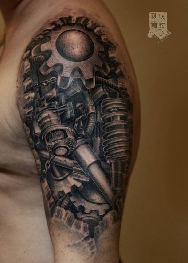 机械臂纹身图片_手臂手部机械写实纹身图案