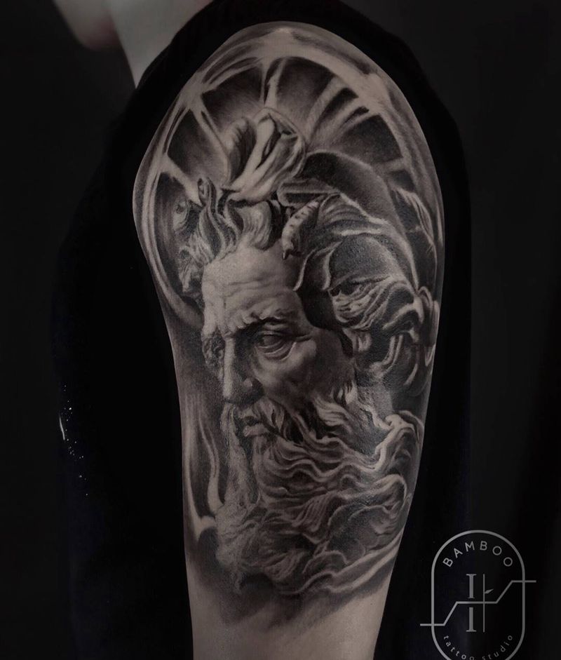 波塞冬Poseidon纹身图片_成品手臂手部欧美写实肖像原创人物静物纹身图案