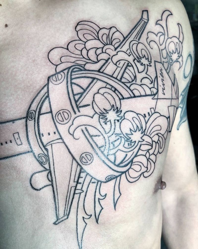 飞机，重点是线条纹身图片_成品胸部欧美原创纹身图案