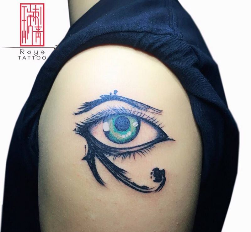 荷鲁斯之眼纹身图片_成品手臂欧美清新宗教人物纹身图案